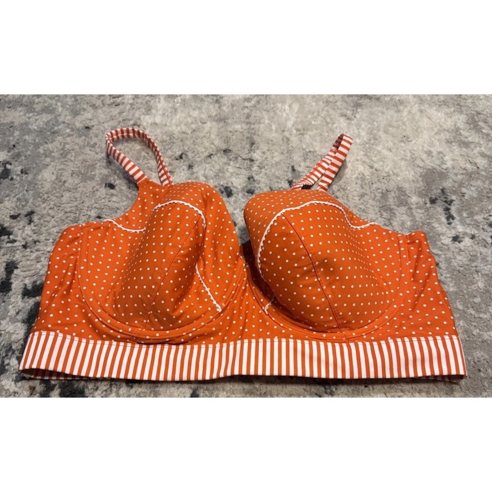 Cacique Swim Orange Polka Dot Lightly Lined Balconette Bikini Top 44DDD UW